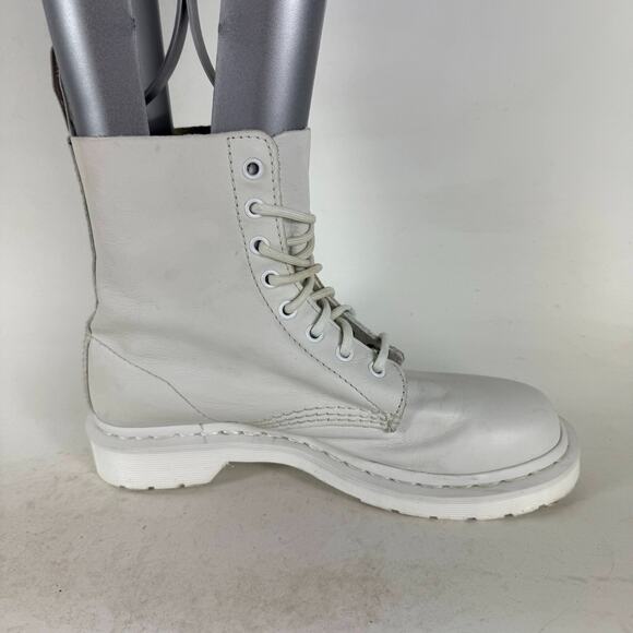 Dr. Martens 1460 Pascal Mono Chelsea Boots Women 9 White Leather Lace Up Pull On - Picture 3 of 9